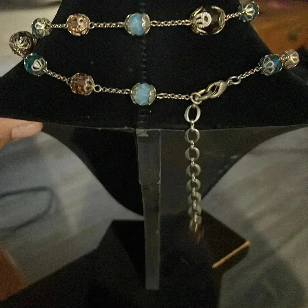Vintage glass beaded gold tone layering necklace
